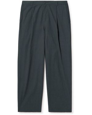 Folk Straight-Leg Pleated Cotton Pants - Gray
