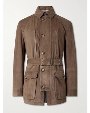 Brunello Cucinelli Belted Suede Field Jacket - Brown