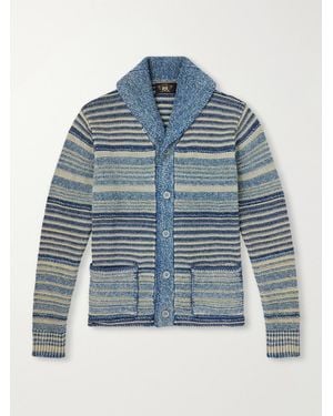 RRL Shawl-Collar Striped Cotton and Linen-Blend Cardigan - Blau