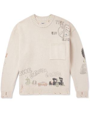 Kapital Distressed Printed Cotton Sweater - White