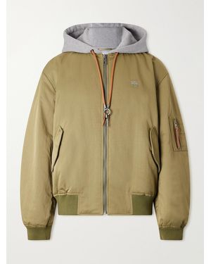 Loewe Anagram-Embroidered Leather And Jersey-Trimmed Satin Bomber Jacket - Green