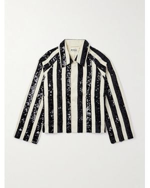 Bode Giacca Cropped A Righe Con Paillettes - Nero