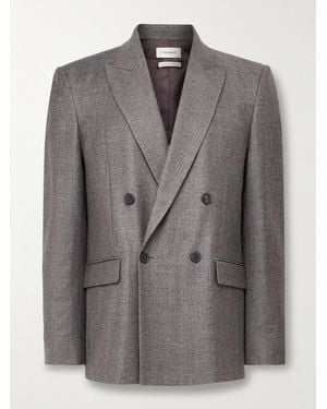 FRAME Double-Breasted Virgin Wool-Flannel Suit Jacket - Grey