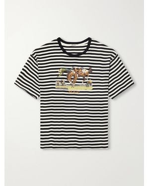 Bode Printed Striped Ribbed Cotton-Jersey T-Shirt - Grey