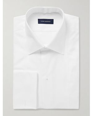 Thom Sweeney Marcella Bib-Front Cotton And Lyocell-Blend Poplin And Piqué Tuxedo Shirt - White