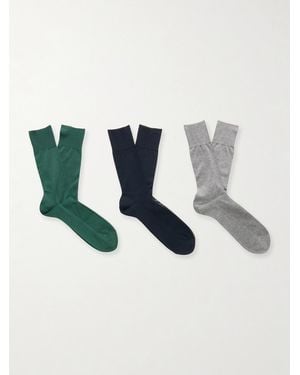 FALKE N9 Finest Three-Pack Ribbed Cotton-Blend Socks - Blue