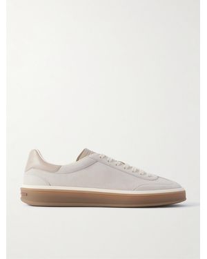Loro Piana Tennis Walk Leather-Trimmed Suede Trainers - White