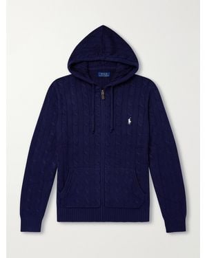 Polo Ralph Lauren Logo-Embroidered Cable-Knit Cotton Zip-Up Hoodie - Blue