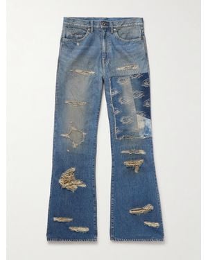 Kapital Flared Distressed Patchwork Jeans - Blue