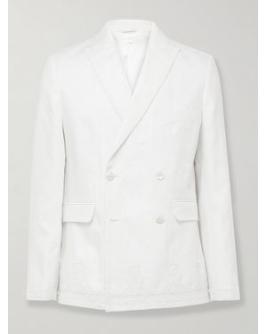 Bode Marsh Double-breasted Embellished Tulle-trimmed Linen Suit Jacket - White