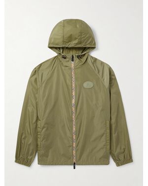 Burberry Logo-Appliquéd Hooded Shell Jacket - Green