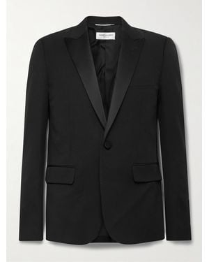 Saint Laurent Slim-Fit Satin-Trimmed Wool Blazer - Black
