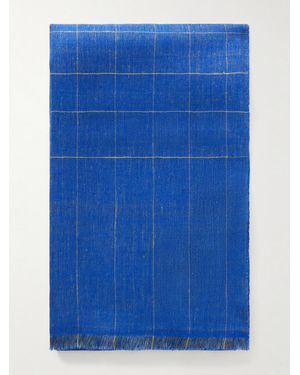 Anderson & Sheppard Frayed Checked Cashmere-Twill Scarf - Blue