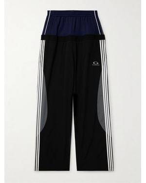 Balenciaga Wide-Leg Layered Striped Tech-Jersey And Shell Track Trousers - Blue