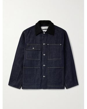 Jil Sander Oversized Wool Felt-Trimmed Denim Jacket - Blue