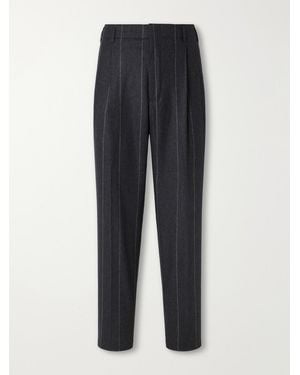 Brunello Cucinelli Straight-Leg Pinstriped Pleated Wool, Silk And Cashmere-Blend Flannel Suit Trousers - Blue