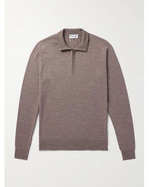 John Smedley Tapton schmal geschnittener Pullover aus Merinowolle mit kurzem Reißverschluss - Grau