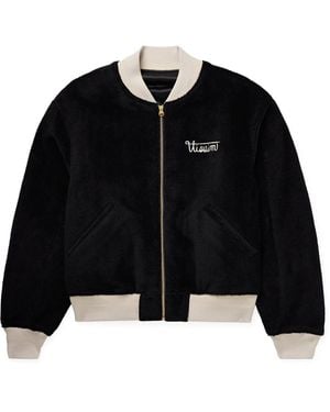Visvim Reversible Embroidered Wool-Fleece And Silk-Satin Bomber Jacket - Black