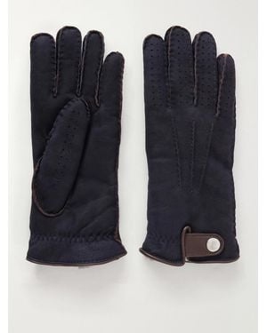 Brunello Cucinelli Leather-Trimmed Suede Gloves - Blue
