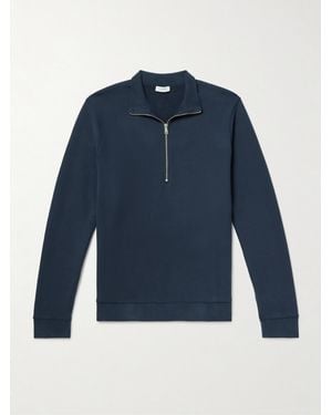 Sunspel Cotton-Jersey Half-Zip Sweatshirt - Blue