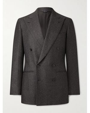 Saman Amel Double-breasted Houndstooth Wool Suit Jacket - Black