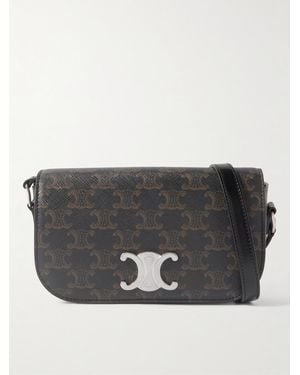 Celine Triomphe Leather-Trimmed Logo-Print Coated-Canvas Messenger Bag - Grigio