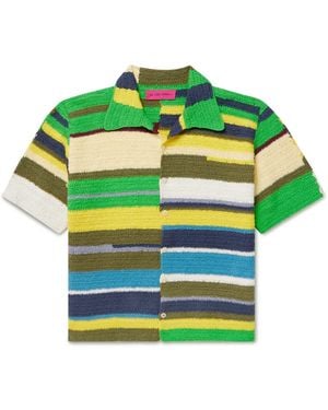 The Elder Statesman Striped Crocheted Organic Cotton Shirt - Green