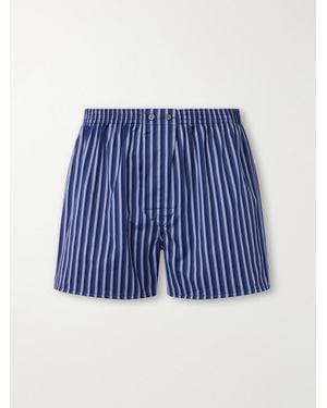 Derek Rose Wellington 62 Striped Cotton-Poplin Boxer Briefs - Blue
