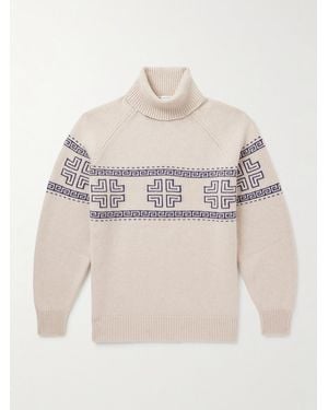 Brunello Cucinelli Intarsia-Knit Cashmere Rollneck Jumper - Natural