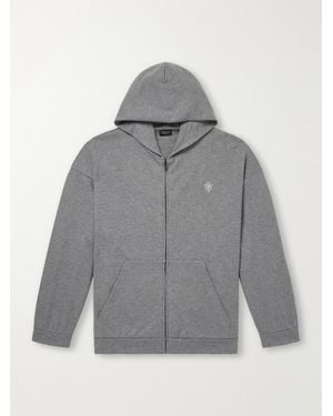 Gucci Logo-Embroidered Cotton And Cashmere-Blend Jersey Zip-Up Hoodie - Gray