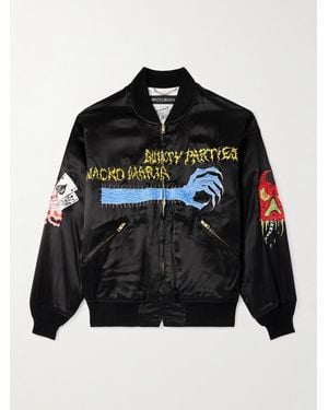 Wacko Maria Neck Face Embroidered Satin Bomber Jacket - Black
