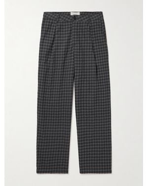 Folk Wide-Leg Pleated Checked Seersucker Trousers - Grey