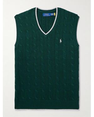 Polo Ralph Lauren Logo-Embroidered Cable-Knit Cotton Jumper Vest - Green