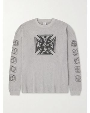 Vetements Printed Waffle-knit Cotton Jumper - Grey