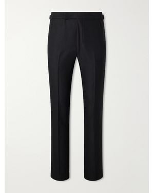 Thom Sweeney Straight-Leg Satin-Trimmed Wool-Fresco Suit Pants - Blue