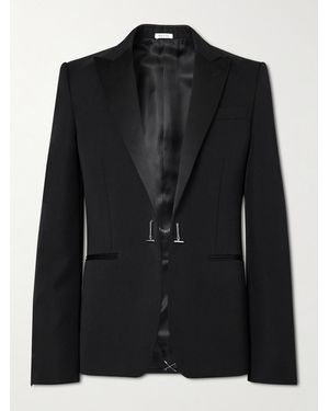 McQueen Slim-Fit Silk-Trimmed Grain De Poudre Wool Blazer - Black