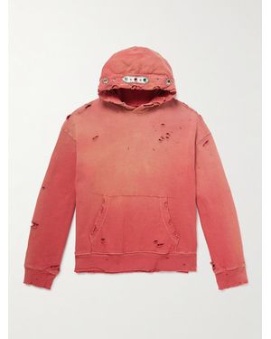 Kapital Embellished Suede-Trimmed Distressed Cotton-Jersey Hoodie - Red