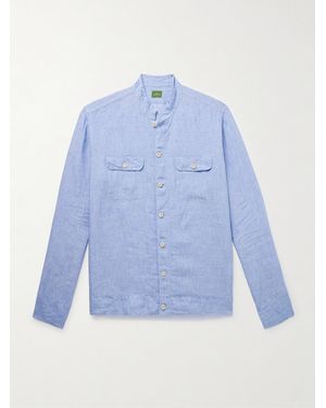 Sid Mashburn Bruce Mandarin-Collar Linen Shirt - Blue