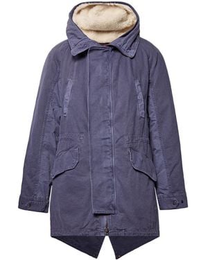 Yves Salomon Shearling-Trimmed Cotton Hooded Parka With Detachable Down Lining - Blue