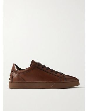 Tod's Allacciata Cassetta Rubber-Trimmed Glossed-Leather Trainers - Brown
