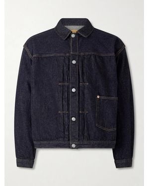 Kaptain Sunshine Pleated Selvedge Denim Jacket - Blue