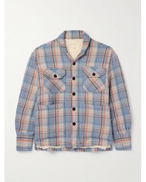 Greg Lauren Checked Cotton-flannel Overshirt - Blue