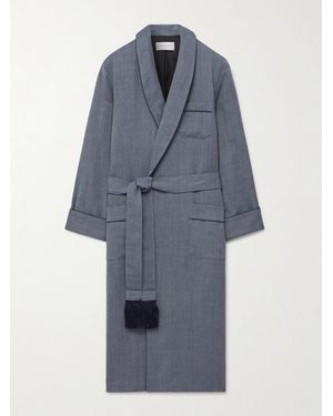 Derek Rose Lincoln 11 Belted Herringbone Wool Robe - Blue