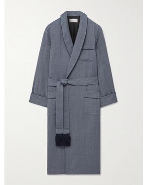 Derek Rose Lincoln 11 Belted Herringbone Wool Robe - Blue