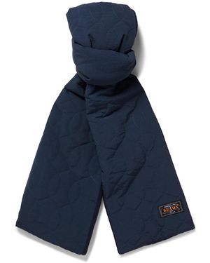 Beams Plus Muffler Boa Logo-Appliquéd Padded Plush-Trimmed Quilted Shell Scarf - Blue