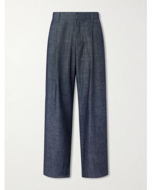 NN07 Kay 10056 Straight-Leg Pleated Organic Cotton-Chambray Trousers - Blue