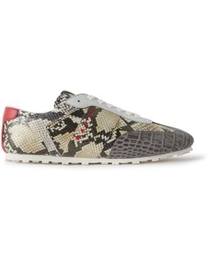 Marni Logo-Embroidered Croc And Snake-Effect Leather Sneakers - Gray