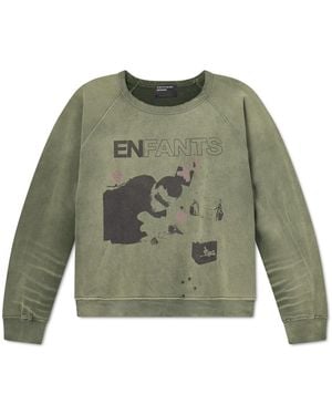 Enfants Riches Deprimes My Death My Life Logo-Print Distressed Cotton-Jersey Sweatshirt - Green
