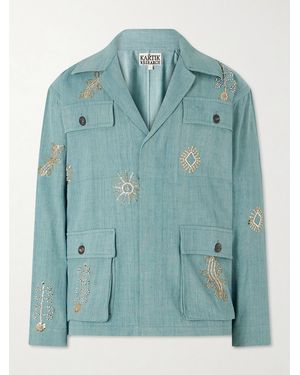 Kartik Research Safari Embroidered Cotton Jacket - Blue