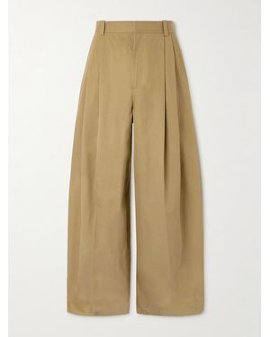 Bottega Veneta Wide-Leg Pleated Cotton-Garbadine Trousers - Natural